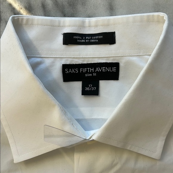 Saks Fifth Avenue Men's White Dress Shirt | Slim Fit | 17 36/37 - Picture 4 of 5